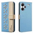 For Redmi Note 13 Pro+ 5G Splicing Color Hollow Flower Pattern RFID Leather Phone Case(Baby Blue) - 1