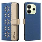 For Redmi Note 14 4G 163.25mm Splicing Color Hollow Flower Pattern RFID Leather Phone Case(Dark Blue) - 1