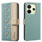 For Redmi Note 14 4G 163.25mm Splicing Color Hollow Flower Pattern RFID Leather Phone Case(Green) - 1