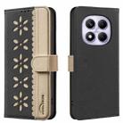 For Redmi Note 14 Pro 4G Splicing Color Hollow Flower Pattern RFID Leather Phone Case(Black) - 1