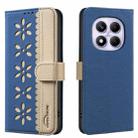 For Redmi Note 14 Pro 4G Splicing Color Hollow Flower Pattern RFID Leather Phone Case(Dark Blue) - 1
