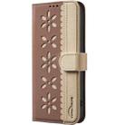 For Redmi Note 14 Pro 4G Splicing Color Hollow Flower Pattern RFID Leather Phone Case(Brown) - 2