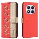 For Redmi Note 14 Pro 4G Splicing Color Hollow Flower Pattern RFID Leather Phone Case(Red) - 1