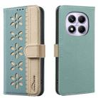 For Redmi Note 14 Pro 4G Splicing Color Hollow Flower Pattern RFID Leather Phone Case(Green) - 1
