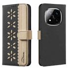 For Redmi Note 14 Pro 5G / 14 Pro+ 5G Splicing Color Hollow Flower Pattern RFID Leather Phone Case(Black) - 1