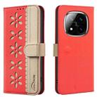 For Redmi Note 14 Pro 5G / 14 Pro+ 5G Splicing Color Hollow Flower Pattern RFID Leather Phone Case(Red) - 1