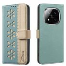 For Redmi Note 14 Pro 5G / 14 Pro+ 5G Splicing Color Hollow Flower Pattern RFID Leather Phone Case(Green) - 1