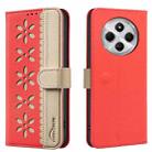 For Redmi 14C Splicing Color Hollow Flower Pattern RFID Leather Phone Case(Red) - 1