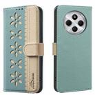 For Redmi 14C Splicing Color Hollow Flower Pattern RFID Leather Phone Case(Green) - 1