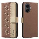 For Redmi Turbo 4 Pro Splicing Color Hollow Flower Pattern RFID Leather Phone Case(Brown) - 1