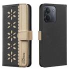 For Redmi 15C 4G 173.1mm / 15C 5G 173.1mm Splicing Color Hollow Flower Pattern RFID Leather Phone Case(Black) - 1