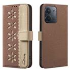 For Redmi 15C 4G 173.1mm / 15C 5G 173.1mm Splicing Color Hollow Flower Pattern RFID Leather Phone Case(Brown) - 1