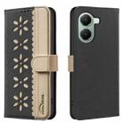 For Xiaomi Poco X7 Pro Splicing Color Hollow Flower Pattern RFID Leather Phone Case(Black) - 1