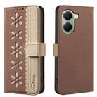 For Xiaomi Poco X7 Pro Splicing Color Hollow Flower Pattern RFID Leather Phone Case(Brown) - 1
