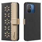 For Xiaomi Poco C55 Splicing Color Hollow Flower Pattern RFID Leather Phone Case(Black) - 1