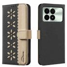For Xiaomi Poco F6 Pro 5G Splicing Color Hollow Flower Pattern RFID Leather Phone Case(Black) - 1