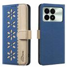 For Xiaomi Poco F6 Pro 5G Splicing Color Hollow Flower Pattern RFID Leather Phone Case(Dark Blue) - 1