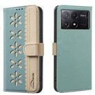 For Xiaomi Poco X6 Pro 5G Splicing Color Hollow Flower Pattern RFID Leather Phone Case(Green) - 1