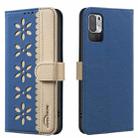 For Xiaomi Poco M3 Pro Splicing Color Hollow Flower Pattern RFID Leather Phone Case(Dark Blue) - 1