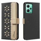 For Xiaomi Poco X5 Splicing Color Hollow Flower Pattern RFID Leather Phone Case(Black) - 1