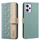 For Xiaomi Poco X5 Pro Splicing Color Hollow Flower Pattern RFID Leather Phone Case(Green) - 1