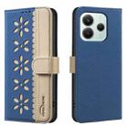 For Xiaomi Poco M7 Pro 5G Splicing Color Hollow Flower Pattern RFID Leather Phone Case(Dark Blue) - 1