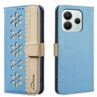 For Xiaomi Poco M7 Pro 5G Splicing Color Hollow Flower Pattern RFID Leather Phone Case(Baby Blue) - 1
