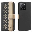 For Xiaomi 13T Splicing Color Hollow Flower Pattern RFID Leather Phone Case(Black) - 1