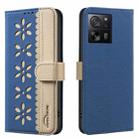 For Xiaomi 13T Splicing Color Hollow Flower Pattern RFID Leather Phone Case(Dark Blue) - 1