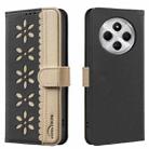 For Xiaomi Poco C75 Splicing Color Hollow Flower Pattern RFID Leather Phone Case(Black) - 1