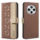 For Xiaomi Poco C75 Splicing Color Hollow Flower Pattern RFID Leather Phone Case(Brown) - 1