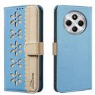 For Xiaomi Poco C75 Splicing Color Hollow Flower Pattern RFID Leather Phone Case(Baby Blue) - 1
