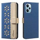 For Xiaomi Poco F5 Splicing Color Hollow Flower Pattern RFID Leather Phone Case(Dark Blue) - 1