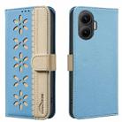 For Xiaomi Poco F7 5G Global Splicing Color Hollow Flower Pattern RFID Leather Phone Case(Baby Blue) - 1