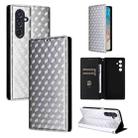 For Samsung Galaxy M35 Cubic Grid Texture Flip Leather Phone Case(Silver) - 1