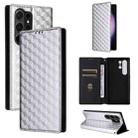 For Samsung Galaxy S25 Ultra 5G Cubic Grid Texture Flip Leather Phone Case(Silver) - 1