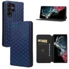 For Samsung Galaxy S23 Ultra 5G Cubic Grid Texture Flip Leather Phone Case(Blue) - 1