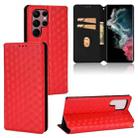 For Samsung Galaxy S22 Ultra 5G Cubic Grid Texture Flip Leather Phone Case(Red) - 1