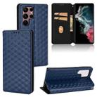 For Samsung Galaxy S22 Ultra 5G Cubic Grid Texture Flip Leather Phone Case(Blue) - 1