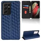 For Samsung Galaxy S21 Ultra 5G Cubic Grid Texture Flip Leather Phone Case(Blue) - 1