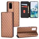 For Samsung Galaxy S20 Cubic Grid Texture Flip Leather Phone Case(Brown) - 1