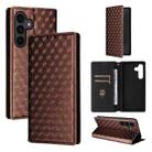 For Samsung Galaxy S25 FE 5G Cubic Grid Texture Flip Leather Phone Case(Brown) - 1