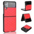 For Samsung Galaxy Z Flip3 Cubic Grid Texture Leather Back Cover Phone Case(Red) - 1