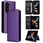 For Samsung Galaxy Z Fold6 Cubic Grid Texture Flip Leather Phone Case(Purple) - 1