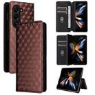 For Samsung Galaxy Z Fold6 Cubic Grid Texture Flip Leather Phone Case(Brown) - 1
