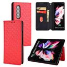 For Samsung Galaxy Z Fold4 Cubic Grid Texture Flip Leather Phone Case(Red) - 1