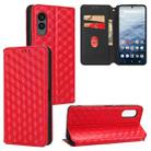 For Fujitsu Arrows N F-51C Cubic Grid Texture Flip Leather Phone Case(Red) - 1