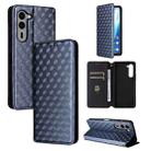 For Fujitsu Arrows We2 Plus F-51E Cubic Grid Texture Flip Leather Phone Case(Blue) - 1
