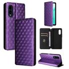 For Fujitsu Arrows We2 F-52E Cubic Grid Texture Flip Leather Phone Case(Purple) - 1