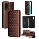 For Fujitsu Arrows We2 F-52E Cubic Grid Texture Flip Leather Phone Case(Brown) - 1